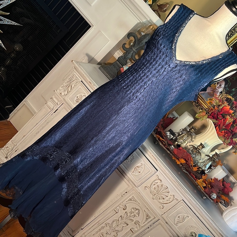 Long blue green dress Komarov